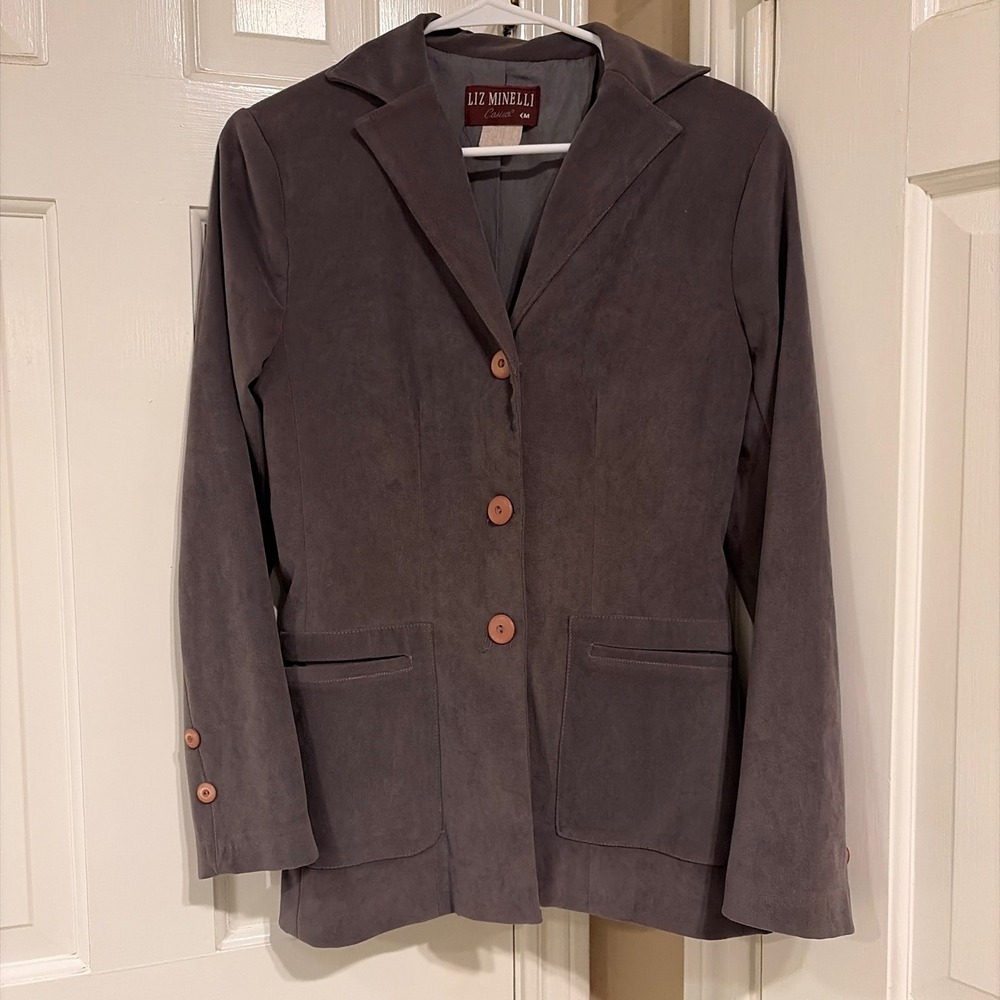 Liz Minelli Casual Suede Jacket Women Size M Brown Button Front Blazer